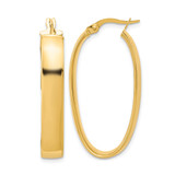 14K Yellow Gold Hollow Polished Oval Hoop Earrings, 35 mm