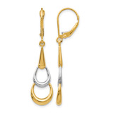 14K Two-Tone Gold Hollow Polished Leverback Drop Earrings, 41 mm
