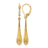 14K Yellow Gold Hollow Diamond-Cut Leverback Drop Earrings, 44 mm