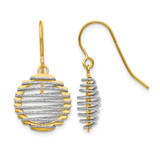 14K Two-Tone Gold Hollow Wire Wrapped Dangle Shepherd Hook Drop French Wire Earrings, 22 mm