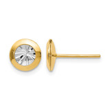 14K Yellow Gold Hollow Rhodium-Plated and Polished and Diamond-Cut Stud Earrings, 8 mm