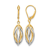 14K Two-Tone Gold Hollow Polished Leverback Drop Earrings, 36 mm
