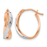 14K Two-Tone Gold Hollow Gold with White Rhodium and Rose Gold-Tone Polished Hinged Hoop Earrings, 18 mm
