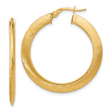 14K Yellow Gold Hollow Brushed Hinged Hoop Earrings, 35 mm