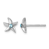Sterling Silver Rhodium-Plated Polished Blue Crystal Starfish Stud Earrings, 8.2 mm
