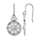 Sterling Silver Rhodium-Plated Polished Cubic Zirconia Compass Dangle French Wire Earrings, 34 mm