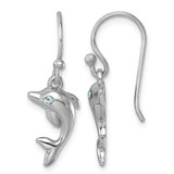 Sterling Silver Rhodium-Plated Polished Dolphin Dangle French Wire Earrings, 26 mm