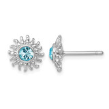 Sterling Silver Rhodium-Plated Polished Blue Crystal Sun Stud Earrings, 10.5 mm