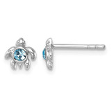 Sterling Silver Rhodium-Plated Polished Blue Crystal Inlay Tiny Turtle Stud Earrings, 6.5 mm