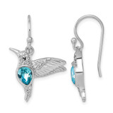 Sterling Silver Rhodium-Plated Polished Crystal Inlay Hummingbird Dangle French Wire Earrings, 26 mm