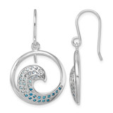 Sterling Silver Rhodium-Plated Polished Cubic Zirconia Wave Dangle French Wire Earrings, 34 mm