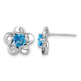 Sterling Silver Rhodium-Plated Floral Blue Topaz Stud Earrings, 15 mm
