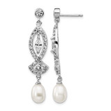 Cheryl M Sterling Silver Rhodium-Plated Teardrop Cultured Freshwater Pearl and Marquise-Cut/Brilliant-Cut Cubic Zirconia Post Dangle Earrings