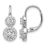 Cheryl M Sterling Silver Rhodium-Plated Polished Double Round Cubic Zirconia Halo Leverback Drop Earrings, 20 mm