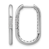 Cheryl M Sterling Silver Rhodium-Plated Polished Cubic Zirconia Oval Hinged Hoop Earrings, 24.8 mm