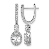Cheryl M Sterling Silver Rhodium-Plated Polished Fancy Oval Cubic Zirconia Halo Hinged Post Dangle Earrings, 29 mm