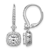 Cheryl M Sterling Silver Rhodium-Plated Polished Cushion-Cut Cubic Zirconia Halo Dangle Leverback Drop Earrings, 27.6 mm
