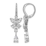 Cheryl M Sterling Silver Rhodium-Plated Polished Fancy Cubic Zirconia Butterfly Leverback Dangle Earrings, 39.2 mm