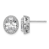 Cheryl M Sterling Silver Rhodium-Plated Polished Fancy Oval Cubic Zirconia Halo Stud Earrings, 12 mm