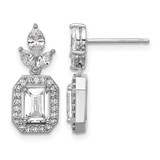 Cheryl M Sterling Silver Rhodium-Plated Polished Fancy Emerald-Cut Cubic Zirconia Halo Post Dangle Earrings, 19.2 mm