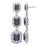 Cheryl M Sterling Silver Rhodium-Plated Polished Fancy Purple and White Cubic Zirconia Halo Cluster Post Dangle Earrings, 61.5 mm