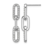 Cheryl M Sterling Silver Rhodium-Plated Polished Cubic Zirconia Paperclip Link Post Dangle Earrings, 28.1 mm