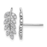 Cheryl M Sterling Silver Rhodium-Plated Polished Cubic Zirconia Leaf Stud Earrings, 16 mm