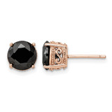 Cheryl M Sterling Silver Rose Gold-Tone Polished Black Cubic Zirconia Stud Earrings, 7.7 mm