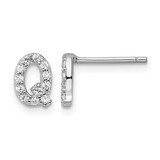 Cheryl M Sterling Silver Rhodium-Plated Polished Letter Q Cubic Zirconia Initial Stud Earrings, 7.5 mm