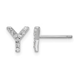 Cheryl M Sterling Silver Rhodium-Plated Polished Letter Y Cubic Zirconia Initial Stud Earrings, 7.5 mm