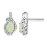 Cheryl M Sterling Silver Rhodium-Plated Polished Lab-Created Opal and Cubic Zirconia Stud Earrings, 14.4 mm