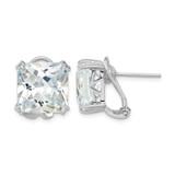 Cheryl M Sterling Silver Rhodium-Plated Polished Cushion-Cut Cubic Zirconia Post Omega Back Stud Earrings, 12.75 mm