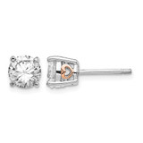 Cheryl M Sterling Silver Rhodium-Plated and Gold-Tone Accent Heart Brilliant-Cut Cubic Zirconia Stud Stud Earrings, 6.5 mm