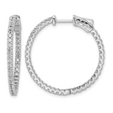 Sterling Shimmer Sterling Silver Rhodium-Plated 74 Stone 1.7 mm Cubic Zirconia In and Out Round Hinged Hoop Earrings, 30 mm Long
