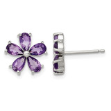 Sterling Silver Rhodium-Plated Amethyst Floral Stud Earrings, 11 mm