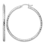 Sterling Silver Rhodium-Plated Textured 3 x 50 mm Hoop Earrings