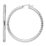 Sterling Silver Rhodium-Plated Textured 4 x 60 mm Hoop Earrings