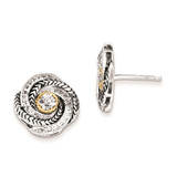 Sterling Silver & Gold-Plated Cubic Zirconia Antiqued Stud Earrings, 14 mm