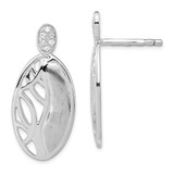 Sterling Silver Polished & Satin Cubic Zirconia Oval Post Drop Earrings, 21.2 mm