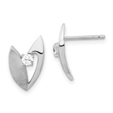 Sterling Silver Polished And Brushed Cubic Zirconia Stud Earrings, 14.9 mm