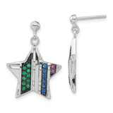 Sterling Silver with Black Rhodium Synthetic Spinel & Lab-Created Ruby Star Post Dangle Earrings, 24 mm