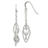 Sterling Silver Polished Cubic Zirconia Teardrop Dangle Shepherd Hook French Wire Earrings, 45 mm