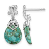 Sterling Silver Rhodium-Plated with Reconstituted Lab-Created Turquoise Dangle Earrings, 23.5 mm