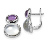 Sterling Silver Rhodium-Plated Purple Crystal/Mother of Pearl Hinged Stud Earrings, 20.3 mm