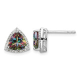 Sterling Silver Rhodium-Plated Trillion Mystic Fire/White Topaz Stud Earrings, 10 mm