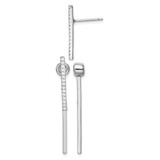 Sterling Silver Rhodium-Plated Cubic Zirconia Bar Front and Back Post Drop Earrings, 35 mm