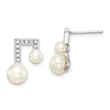 Sterling Silver Rhodium-Plated 6-7 mm White Button Cultured Freshwater Pearl Cubic Zirconia Stud Earrings, 15.25 mm Long
