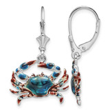 De-Ani Sterling Silver Rhodium-Plated Enameled Blue Crab Leverback Drop Earrings, 32 mm