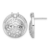 Sterling Silver Rhodium-Plated Cut Out Cubic Zirconia Circle Stud Earrings, 20.44 mm