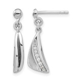 Sterling Silver Rhodium-Plated Brushed & Polished Cubic Zirconia Dangle Earrings, 22 mm
